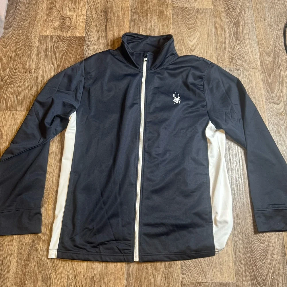 SPYDER STORM MENS FULL ZIP ATHLETIC TRACK JACKET Size‎ Large L NWT NAVY BLUE WHT